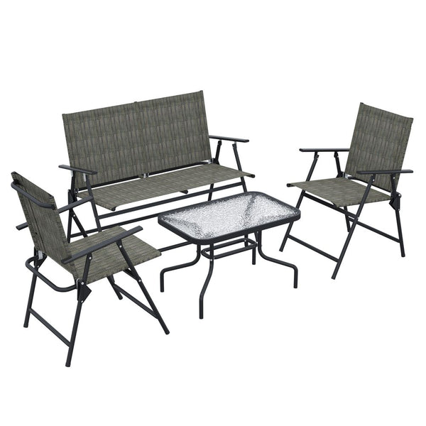 Outsunny Patio Furniture Set, Garden Set with Table, Foldable Chairs, a Loveseat