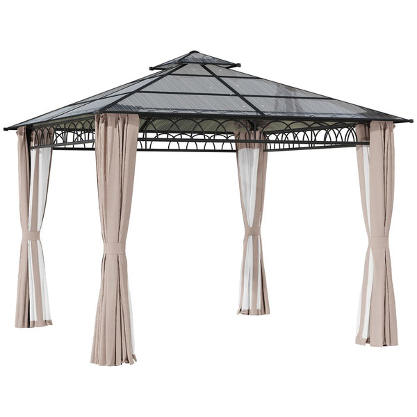 3 x 3 (m) Polycarbonate Gazebo, Hard Top Gazebo with Nettings & Curtains