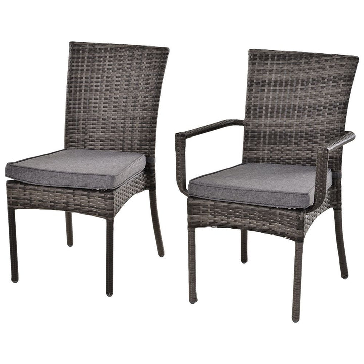  Dining Set Rattan Wicker Chairs Table Glass Pads Thick Cushions Grey