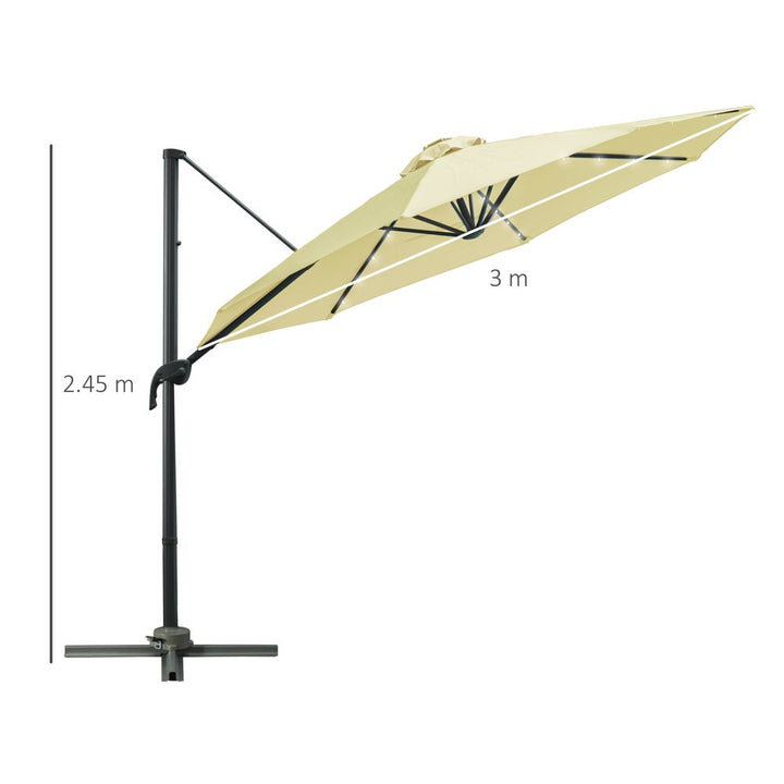 m Cantilever Parasol Patio Umbrella with LED Solar Light Beige