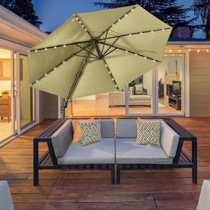 m Cantilever Parasol Patio Umbrella with LED Solar Light Beige