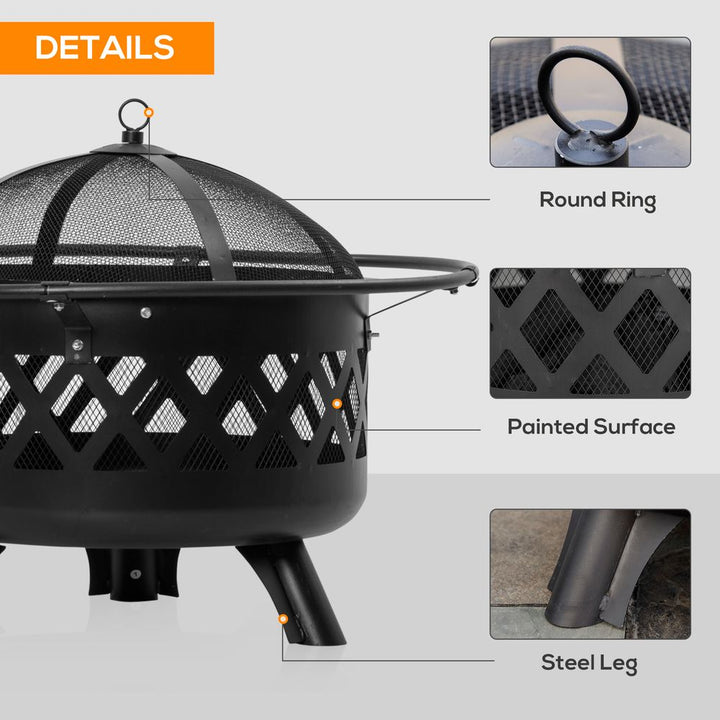 -in- Outdoor Fire Pit BBQ Grill, Patio Heater Log Wood Charcoal Burner,