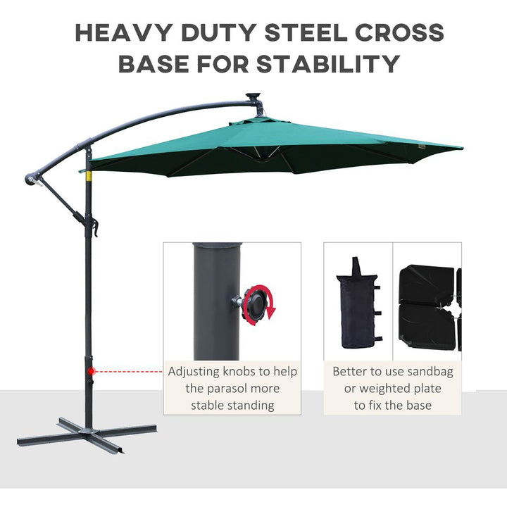 (m) LED Patio Banana Umbrella Cantilever Parasol w/ Crank, Green Outsunny