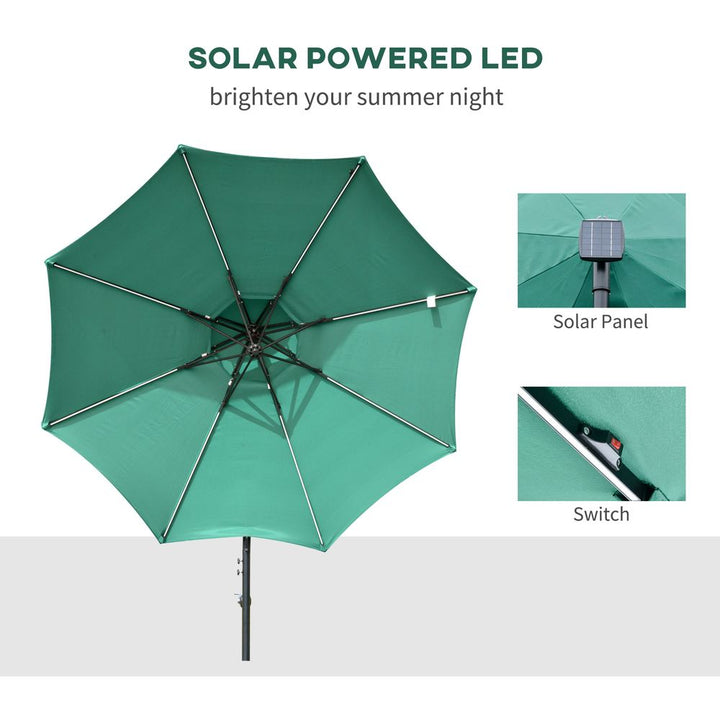 m Cantilever Banana Parasol Double Roof, LED Solar Crank Green