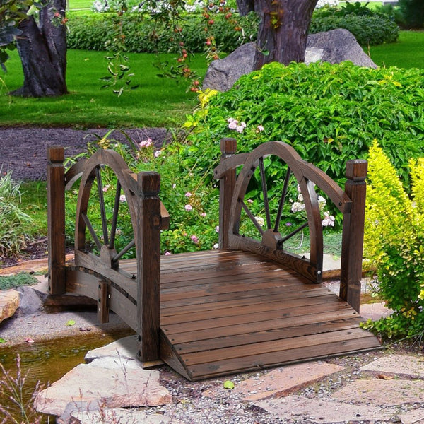 Wooden Garden Bridge Decorative Arc Footbridge & Safety Guardrail Walkway