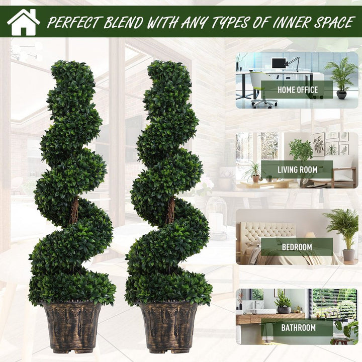 PE Set of Artificial Boxwood Spiral Topiary Plant Tree's Green