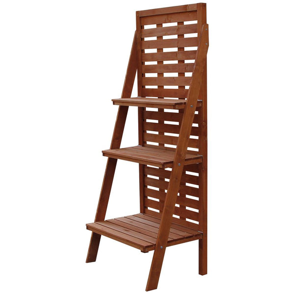 Outsunny Fir Wood -Tier Outdoor Plant Ladder Stand Burnt Orange Tone