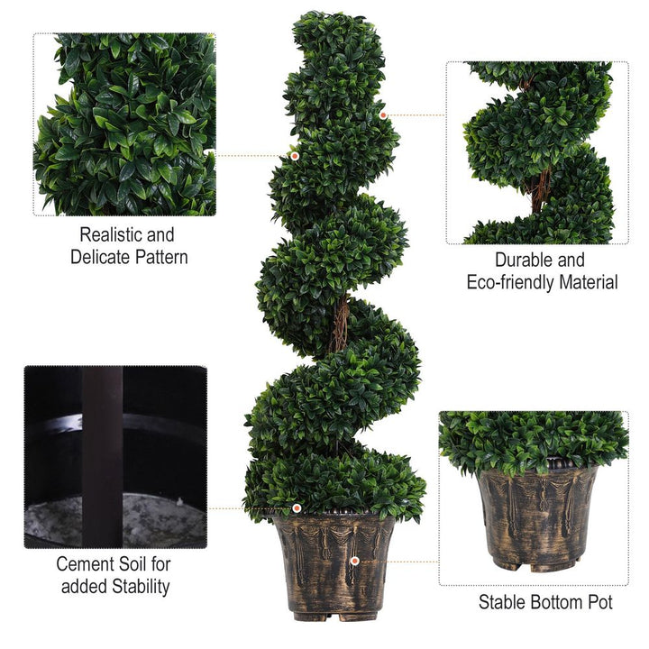 PE Set of Artificial Boxwood Spiral Topiary Plant Tree's Green