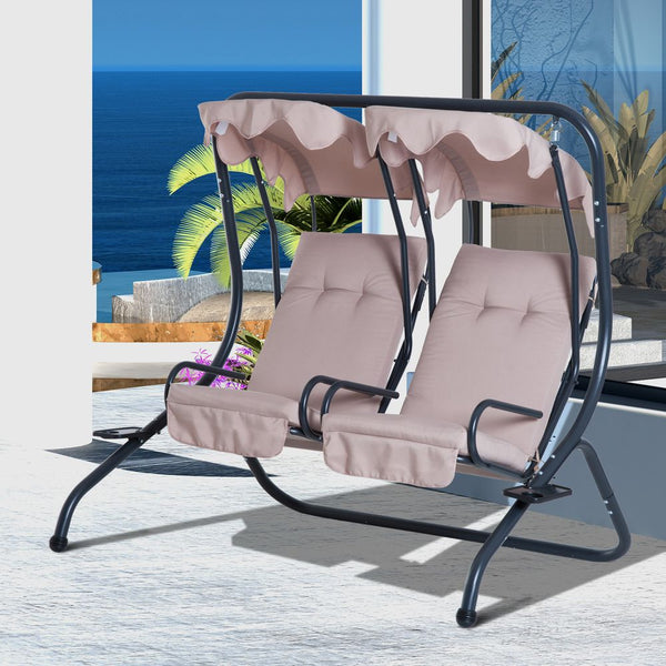 Canopy Swing Relax Chairs w/ Separate Chairs, Headrests & Removable Sun Shade