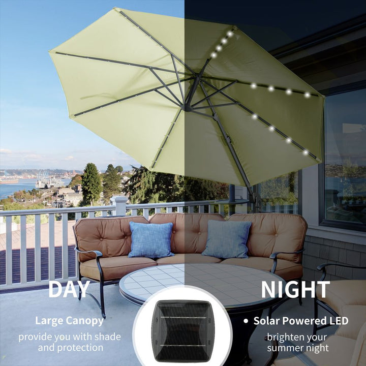 m Cantilever Parasol Patio Umbrella with LED Solar Light Beige