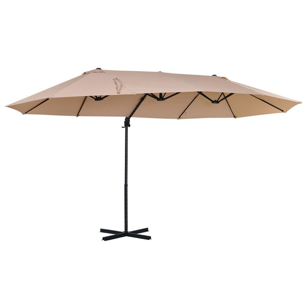 Double Canopy Offset Parasol Garden Shade w/ Steel Pole Support Ribs