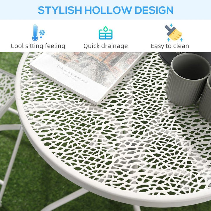 Garden Bistro Set for with Folding Chairs and Round Table, White