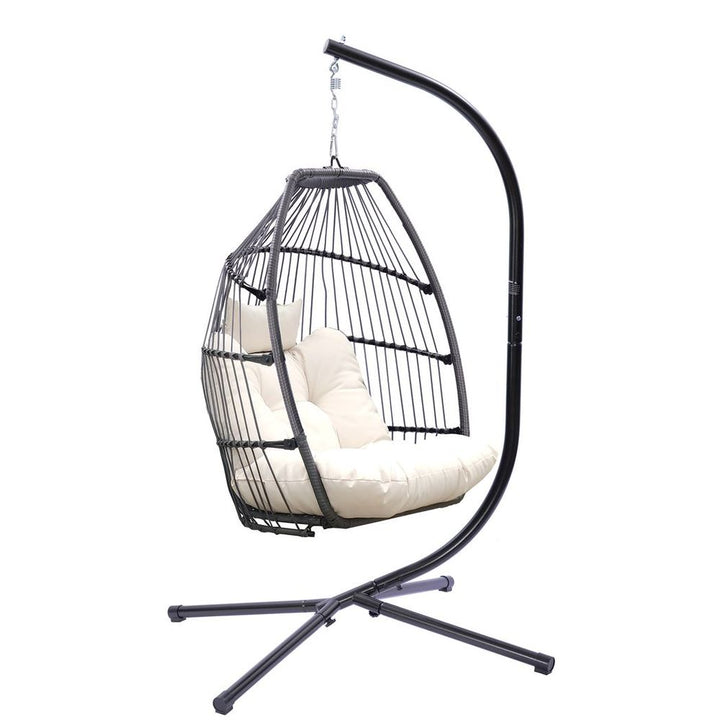 Outdoor Patio Wicker Folding Hanging Chair,Rattan Swing Hammock Egg Chair With Cushion And Pillow