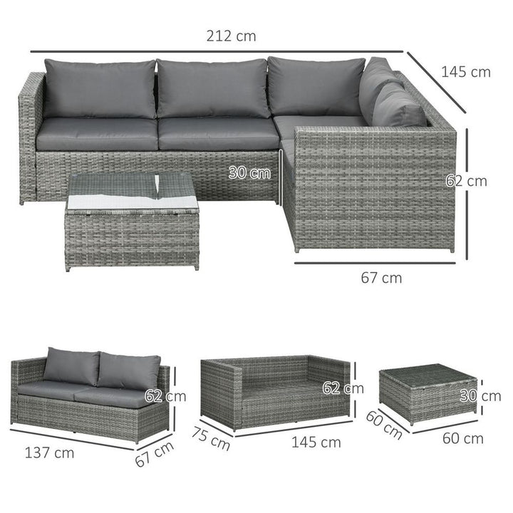 Outsunny Rattan Corner Sofa Set Coffee Table Garden Furniture w/ Cushion