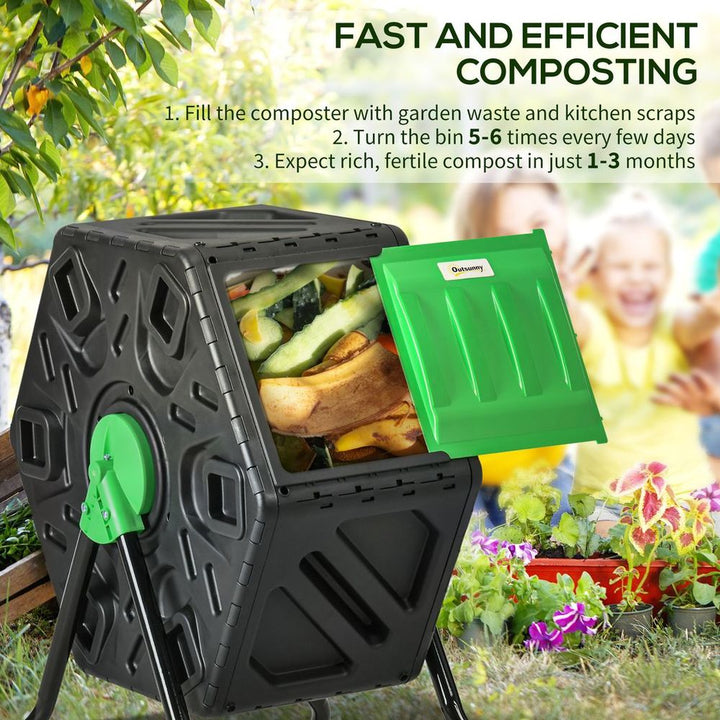 Outsunny L Garden Compost Bin, Barrel Rotating Composter with Steel Legs