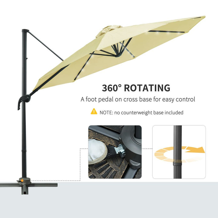 m Cantilever Parasol Patio Umbrella with LED Solar Light Beige