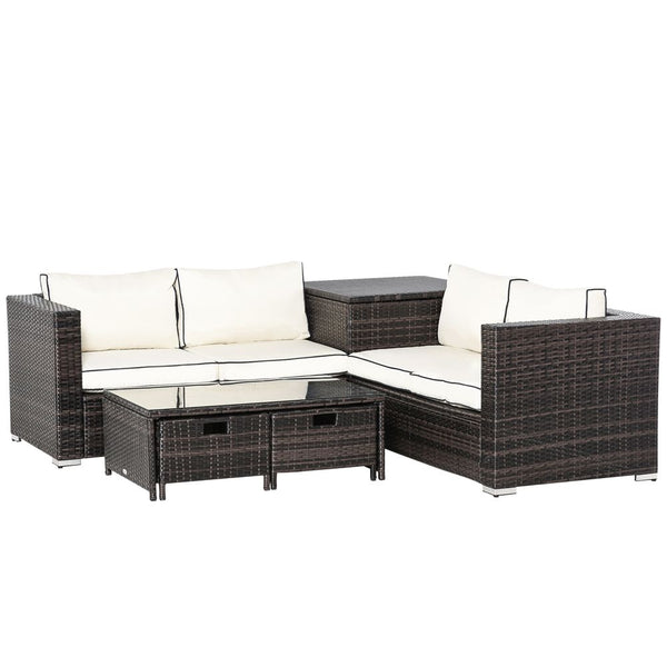 -Seater Rattan Wicker Sofa Storage & Table Set w/ Drawers - Brown