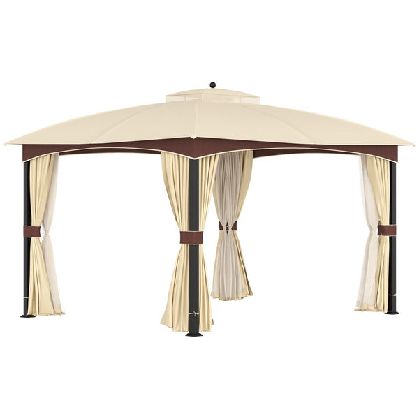  x Patio Gazebo, Double Tier Roof, Removable Net Khaki