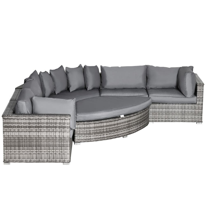 -Seater Rattan Sofa Set Half Round w/ Cushions Grey