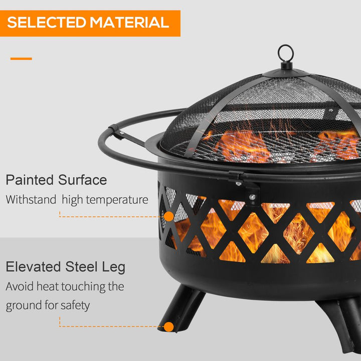 -in- Outdoor Fire Pit BBQ Grill, Patio Heater Log Wood Charcoal Burner,