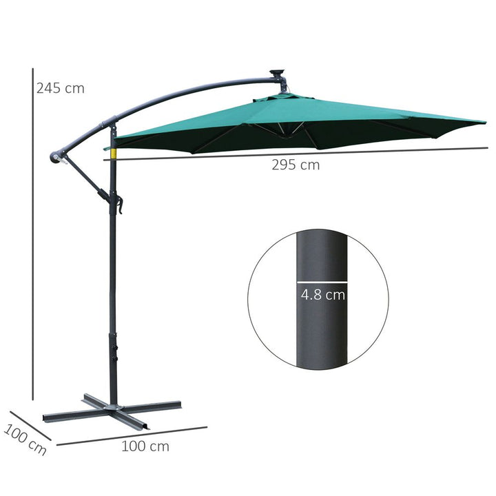 (m) LED Patio Banana Umbrella Cantilever Parasol w/ Crank, Green Outsunny