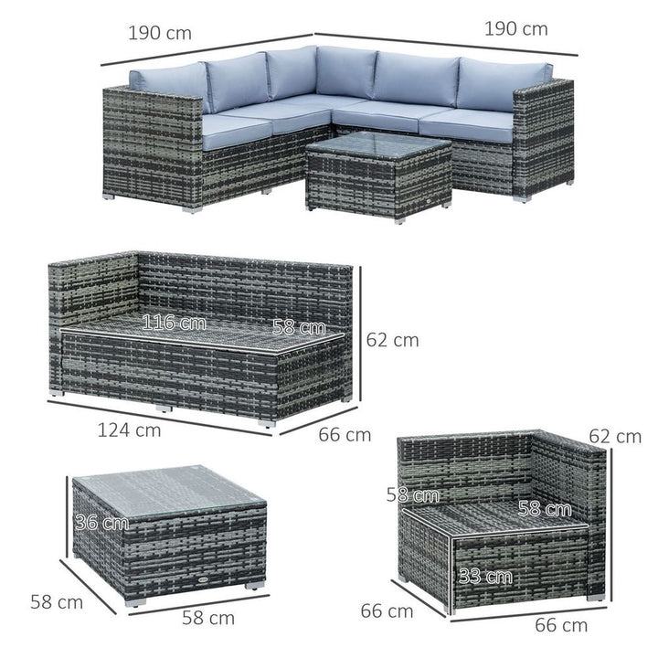 Outsunny Pieces Rattan Furniture Sofa Set Chair w/ Corner Sofa Loveseat Grey