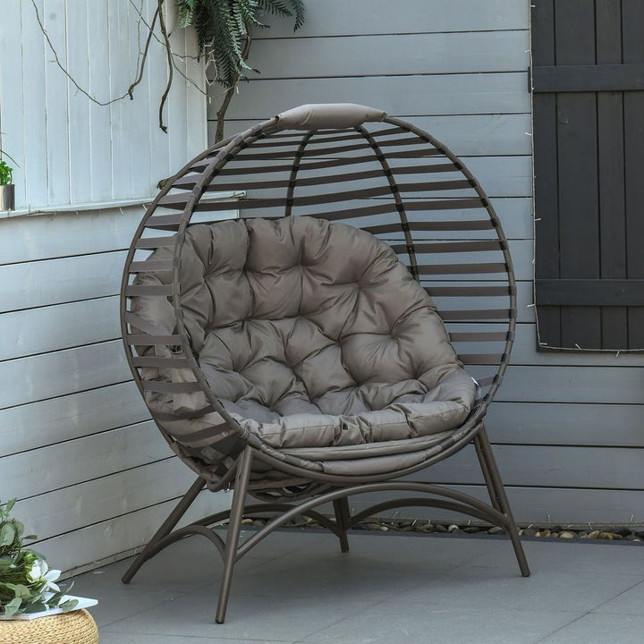 Egg Chair w/ Cushion Steel Frame and Side Pocket for Indoor Outdoor