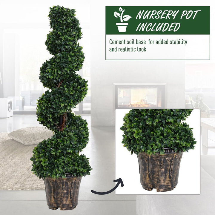 PE Set of Artificial Boxwood Spiral Topiary Plant Tree's Green