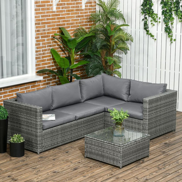 Outsunny Rattan Corner Sofa Set Coffee Table Garden Furniture w/ Cushion