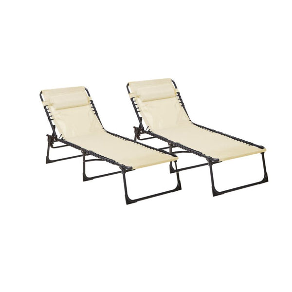 Neo Pair of Cream Outdoor Garden Folding Sun Loungers