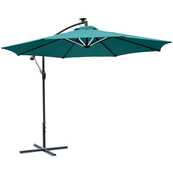 (m) LED Patio Banana Umbrella Cantilever Parasol w/ Crank, Green Outsunny