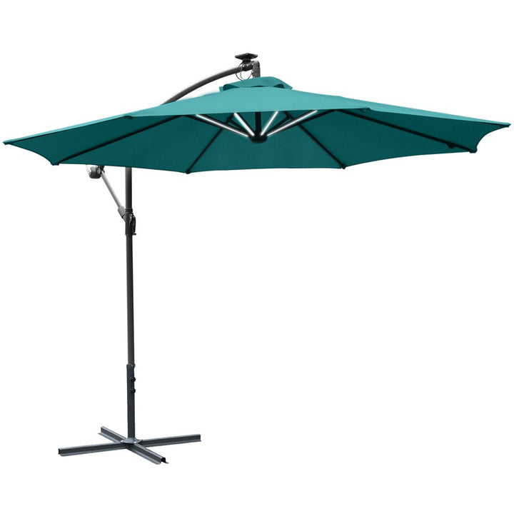 (m) LED Patio Banana Umbrella Cantilever Parasol w/ Crank, Green Outsunny