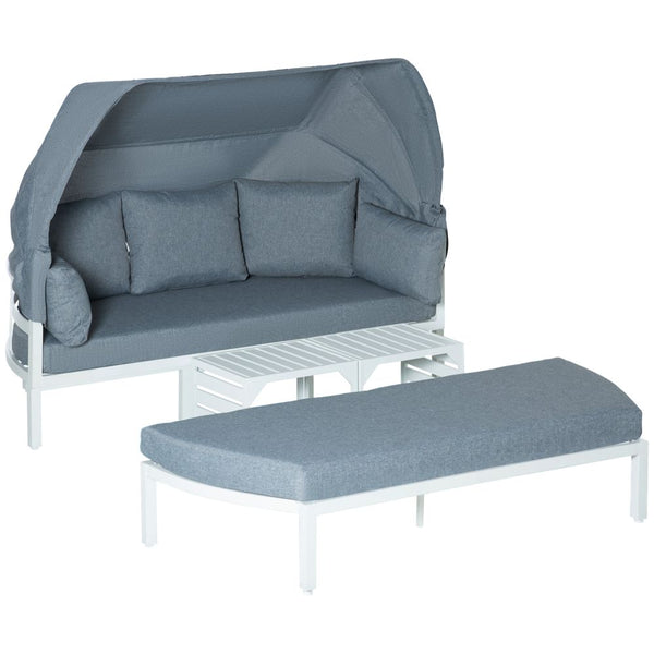  Outdoor Garden Sofa Set, Lounge Bed with Canopy, Padded Cushions