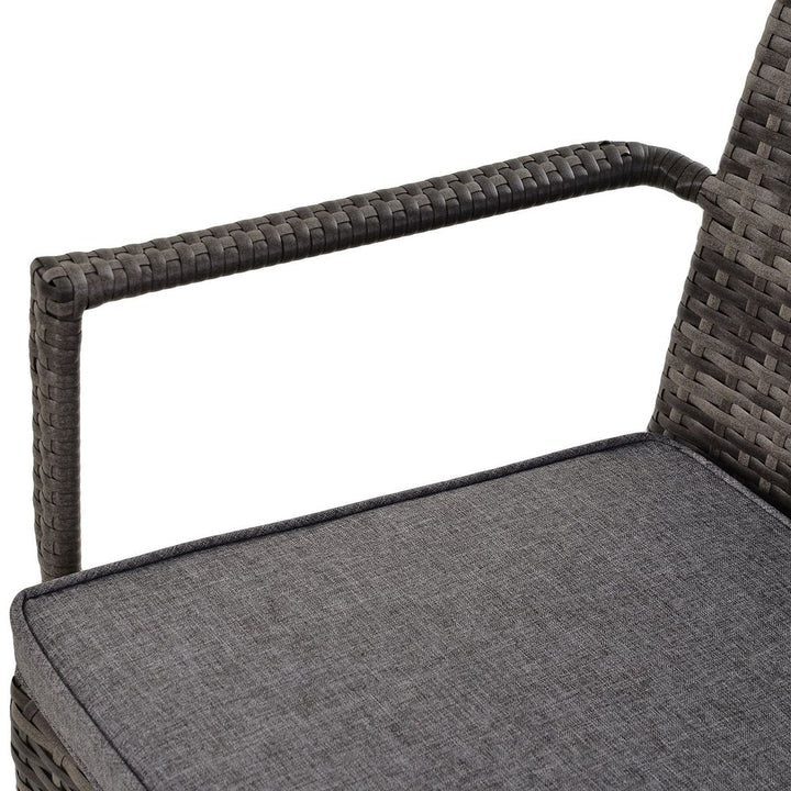  Dining Set Rattan Wicker Chairs Table Glass Pads Thick Cushions Grey