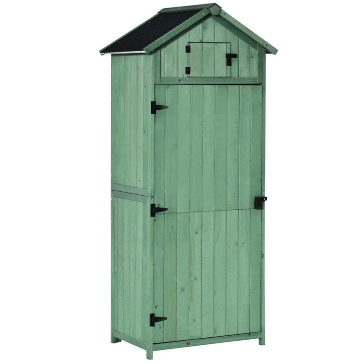 Garden Shed Vertical Utility Shelves Wood Tool Storage Unit Cabinet