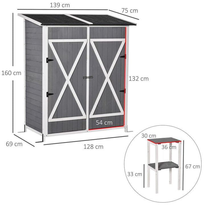 Garden Wood Storage Shed Storage Table, Asphalt Roof Storage Tool Organizer