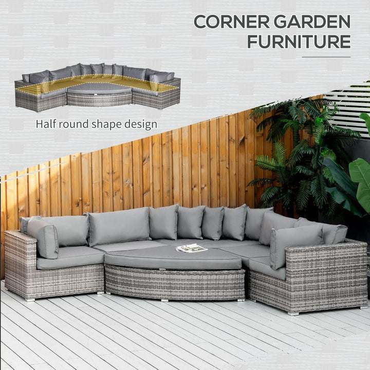 -Seater Rattan Sofa Set Half Round w/ Cushions Grey