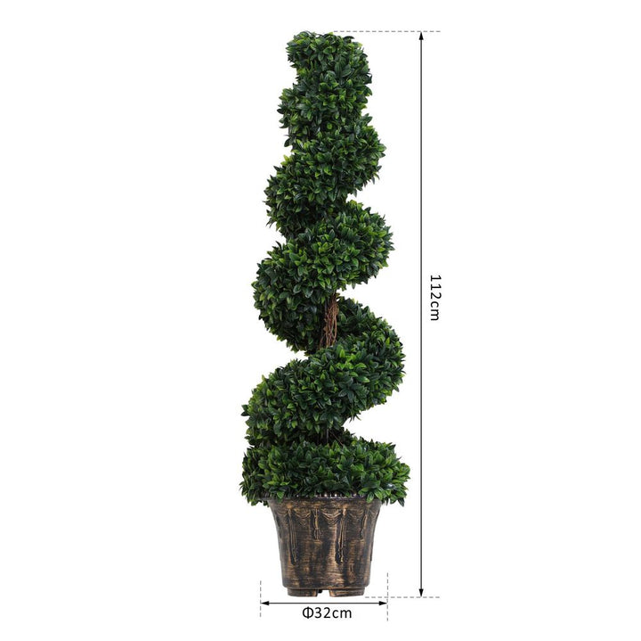 PE Set of Artificial Boxwood Spiral Topiary Plant Tree's Green