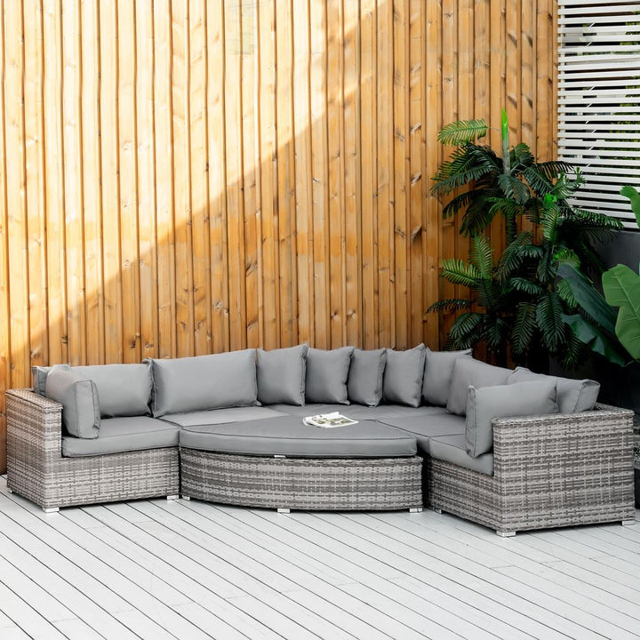 -Seater Rattan Sofa Set Half Round w/ Cushions Grey