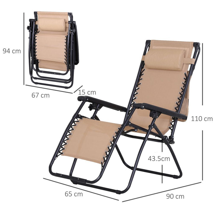 Steel Frame Zero Gravity Outdoor Garden Deck Chair with Canopy - Beige