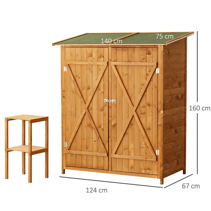 Garden Wood Storage Shed Storage Table, Asphalt Roof Storage Tool Organizer