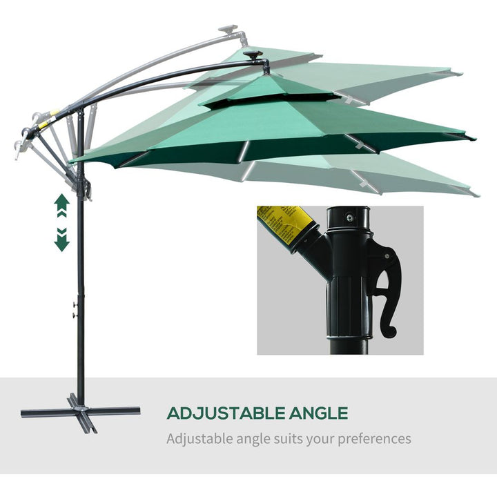 m Cantilever Banana Parasol Double Roof, LED Solar Crank Green