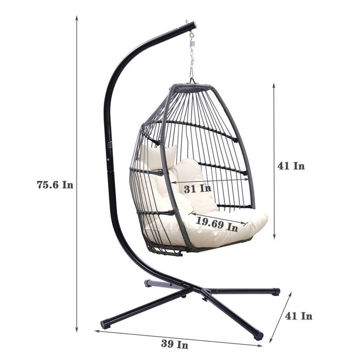 Outdoor Patio Wicker Folding Hanging Chair,Rattan Swing Hammock Egg Chair With Cushion And Pillow