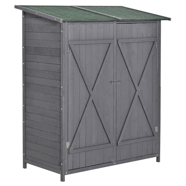 Garden Wood Storage Shed Storage Table, Asphalt Roof Storage Tool Organizer