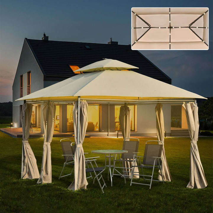  x Outdoor Tent Garden Pavilion LED Solar Light Steel Frame, Khaki